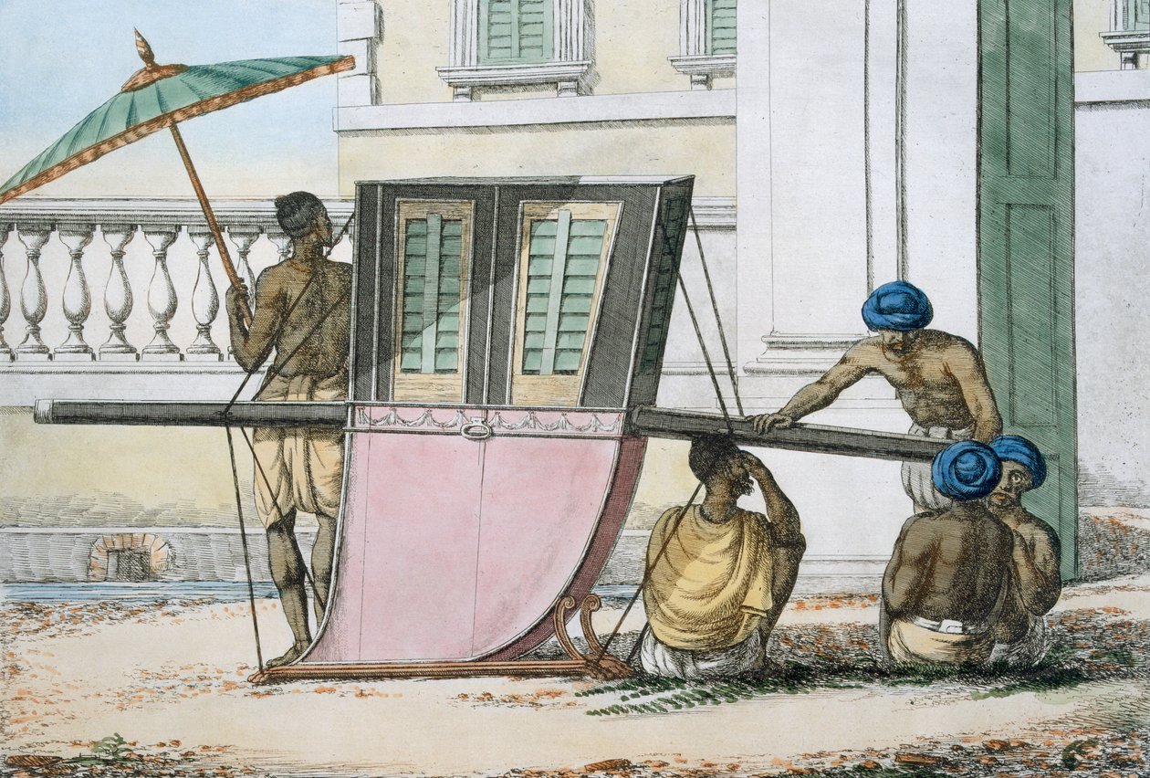 Palanquin座椅，来自&39;The Hindners的礼仪，风俗和礼服&39;，1799年（彩色蚀刻） 作者 弗朗兹·巴尔萨扎（Franz Balthazar）Solvyns