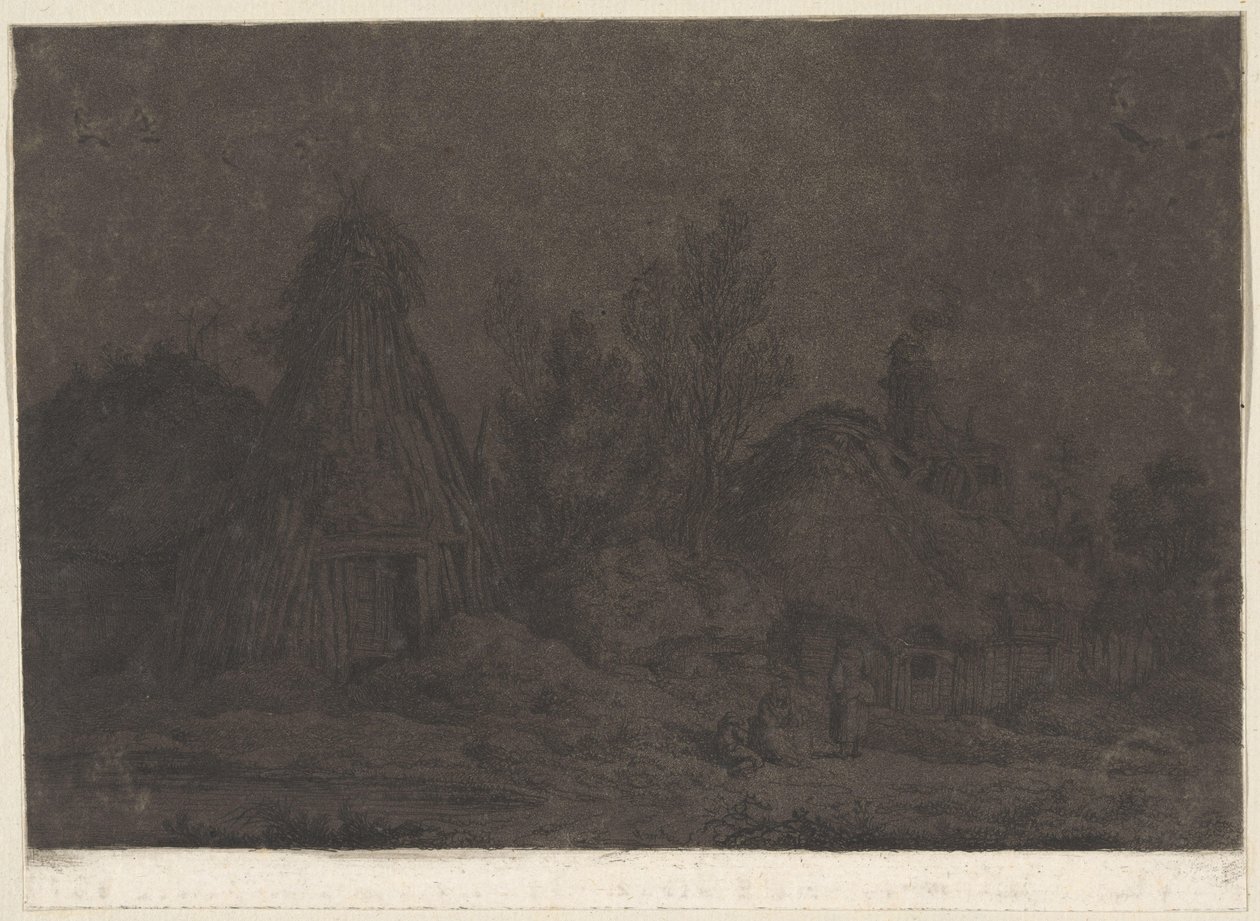 月光下小屋前的人物场景
XII Vues de la Normandie（系列标题） 作者 弗朗茨·埃德蒙·韦罗特