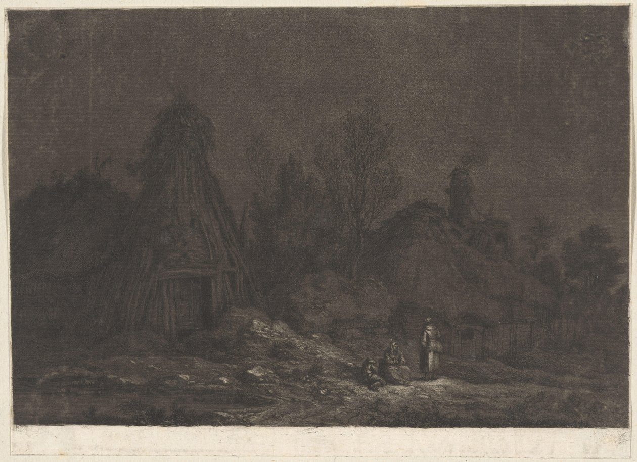 月光下小屋前的人物场景
XII Vues de la Normandie（系列标题） 作者 弗朗茨·埃德蒙·韦罗特