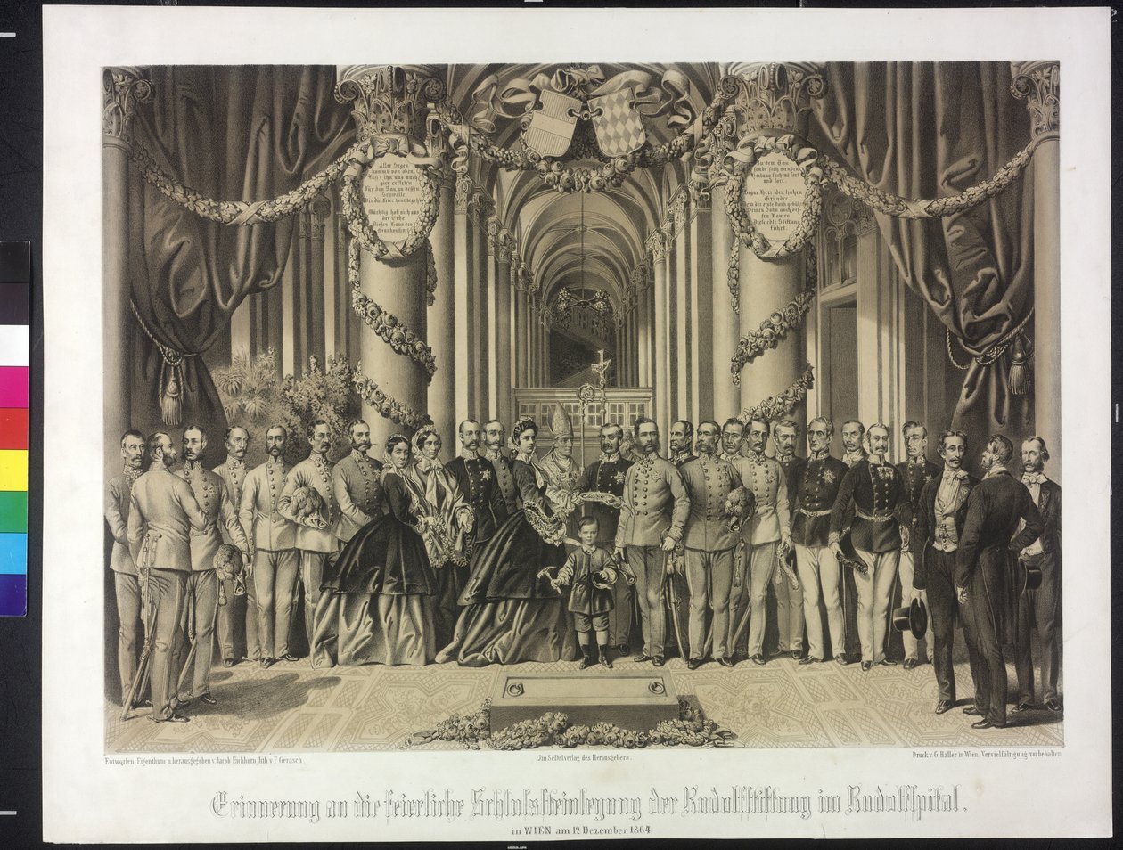 1864 年鲁道夫医院鲁道夫基金会墓碑奠基仪式上的提示（石版画） 作者 弗朗兹·格拉施（Franz Gerasch）