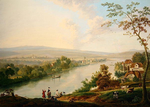 河流风景，约1765-75（布面油画） 作者 弗朗兹·霍克（Franz Hochecker）