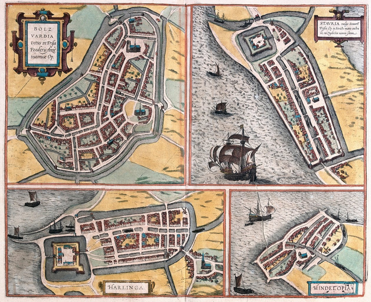 Bolsward，Stavoren，Harlingen和Hindeloopen，荷兰（雕版画 作者 弗朗兹·霍根伯格