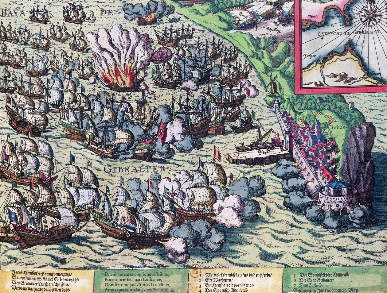 战斗在直布罗陀海岸，印刷于1607年5月25日 作者 弗朗兹·霍根伯格
