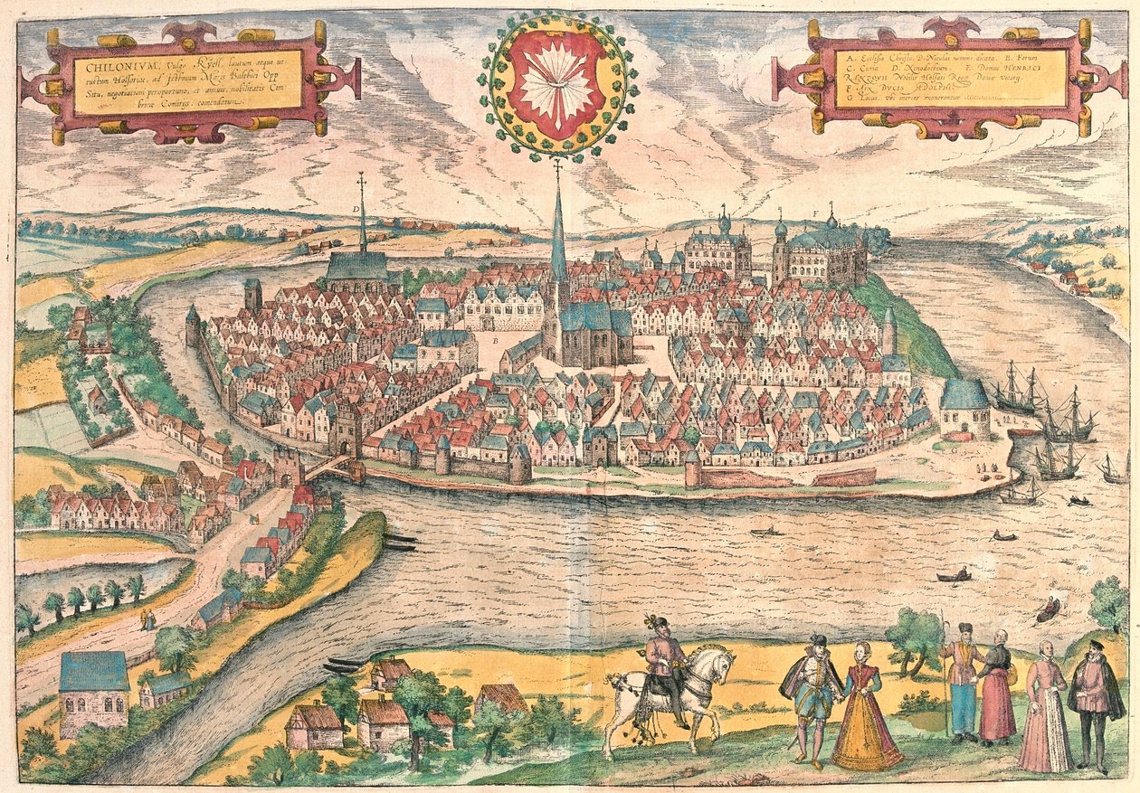 Kiel, Germany (engraving 作者 弗朗兹·霍根伯格