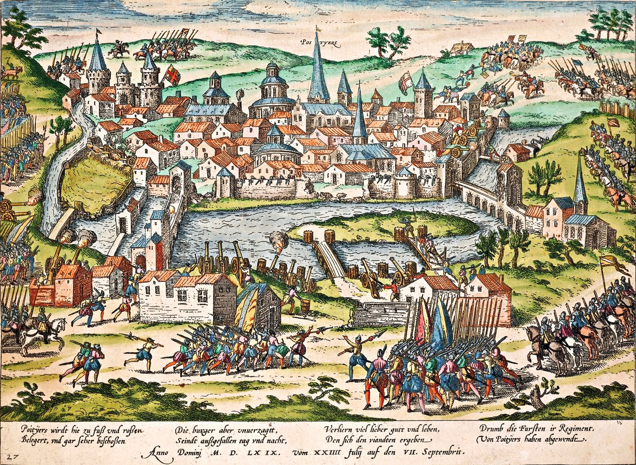 教皇派围攻普瓦捷，1569年7月，弗朗茨-霍根伯格（1535-1590）的雕刻作品，宗教战争，法国 作者 弗朗兹·霍根伯格