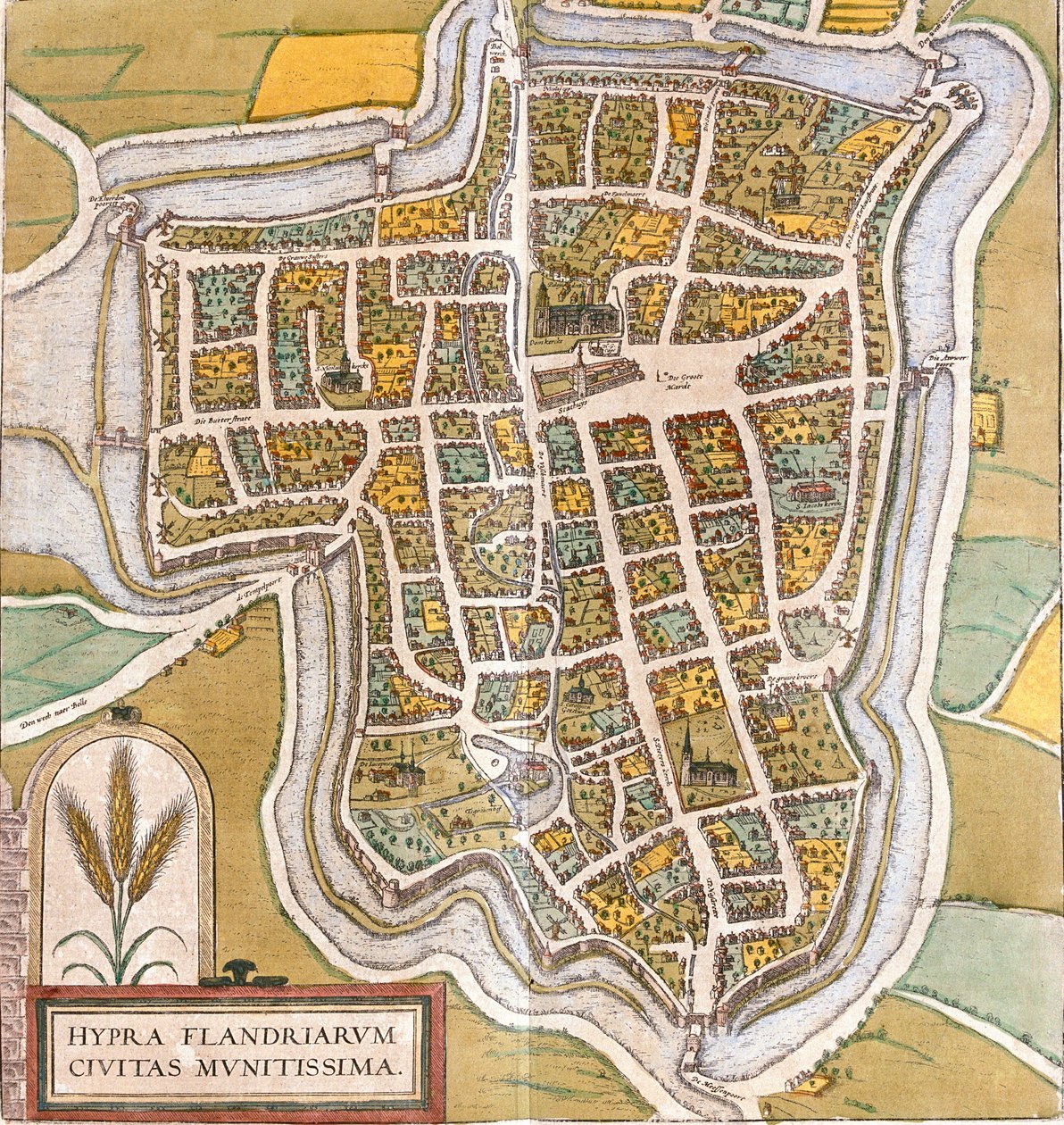 Plan de Ypres (Hypra)，比利时（蚀刻 作者 弗朗兹·霍根伯格