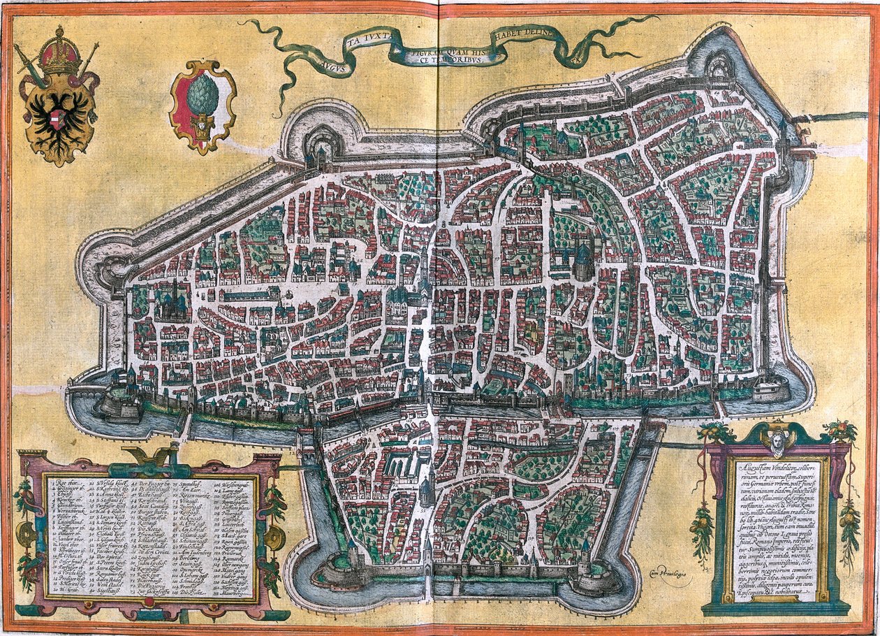 Plan of Augsburg (Augusta Vindelicorum), Germany (etching 作者 弗朗兹·霍根伯格