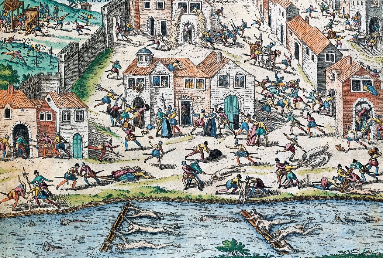法国宗教战争场景，弗朗茨-霍根伯格（1535-1590）的雕刻作品，法国 作者 弗朗兹·霍根伯格