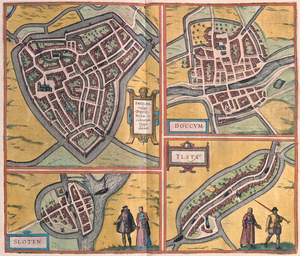 Sneek, Dokkum, Sloten, Ijlst, 荷兰 (雕刻 作者 弗朗兹·霍根伯格