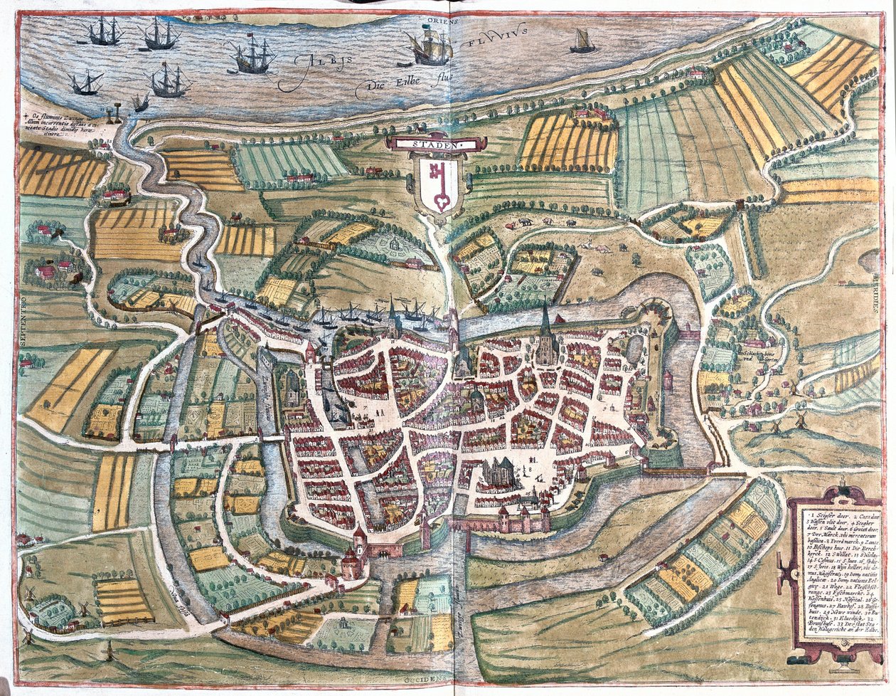 Stade located on the lower Elbe river, Germany (engraving 作者 弗朗兹·霍根伯格