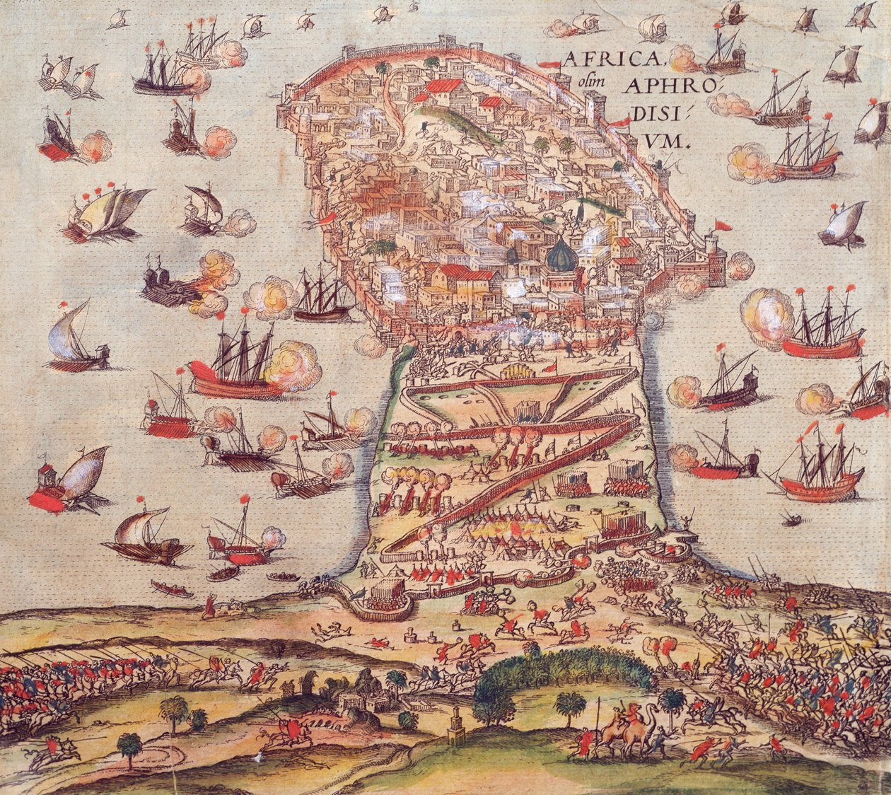 奥斯曼海盗Khayr al-Din Barbarossa对抗查理五世的军队，作者Franz Hogenberg 作者 弗朗兹·霍根伯格