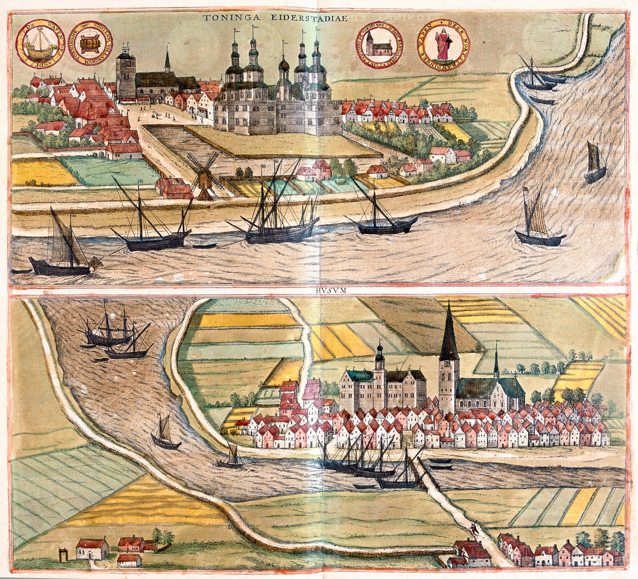 Tonning and Husum, Germany (engraving 作者 弗朗兹·霍根伯格