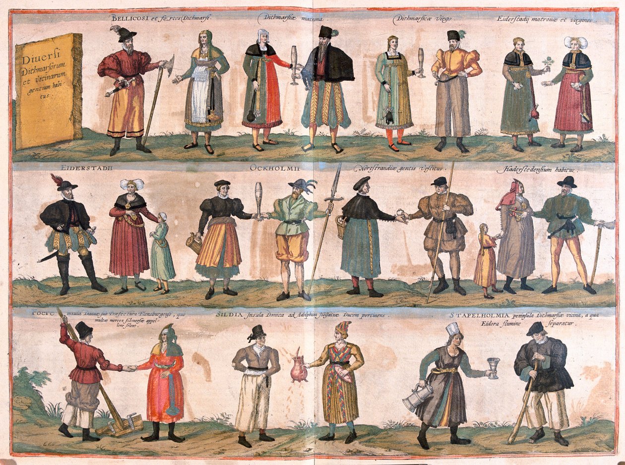 Various costumes from Dithmarschen and the surrounding area, Germany (engraving 作者 弗朗兹·霍根伯格