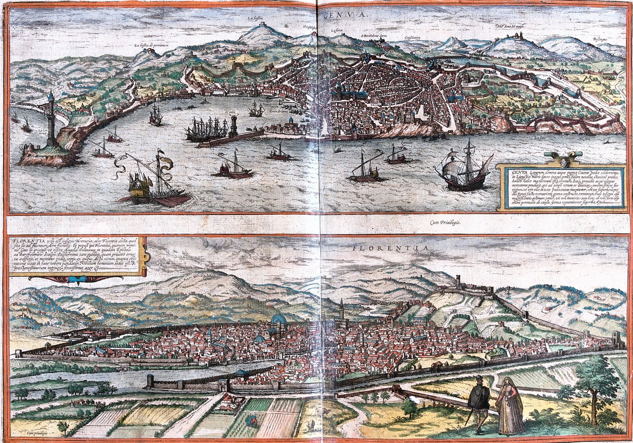 Views of Genes (Genua) and Florence (Florentia), Italy (etching 作者 弗朗兹·霍根伯格