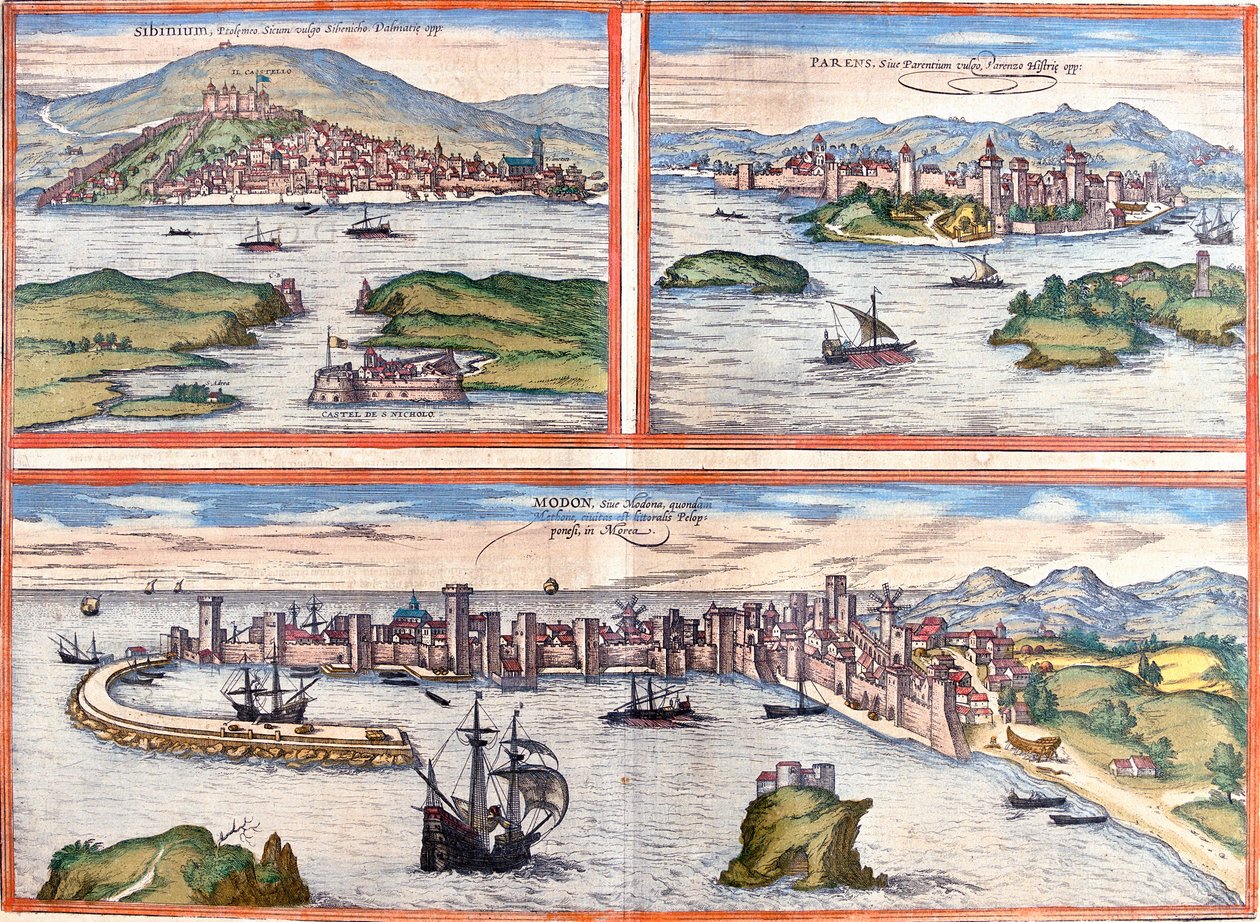 希贝尼克（Sibinium、Sibenicho）、波雷奇（Parens、Parentium）、克罗地亚和莫多纳（Modona）、希腊（蚀刻 作者 弗朗兹·霍根伯格