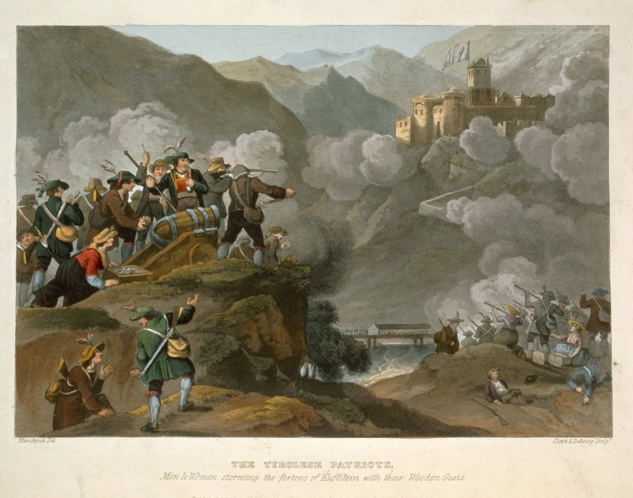 Tirolese爱国者用他们的木枪猛攻Kuffstein堡垒，由John Heaviside Clark（c.1771-1863）和Matthew Dubourg（18,120-20）镌刻历史，军事和海军轶事 作者 弗朗兹·约瑟夫·曼斯基希