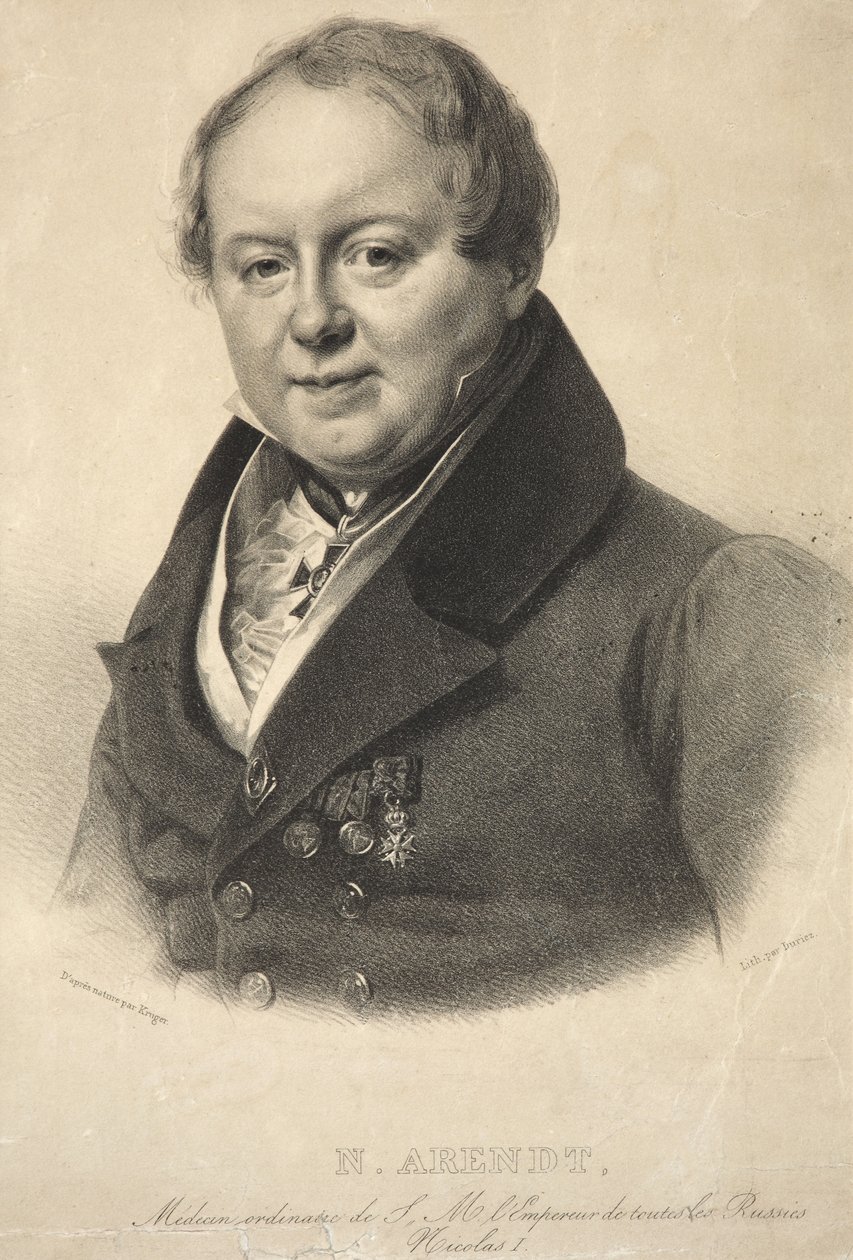 皇家私人医生尼古拉斯·马丁·阿伦特（Nicholas Martin Arendt）的肖像1785-1859，1836年 作者 弗朗兹·克鲁格（Franz Kruger）