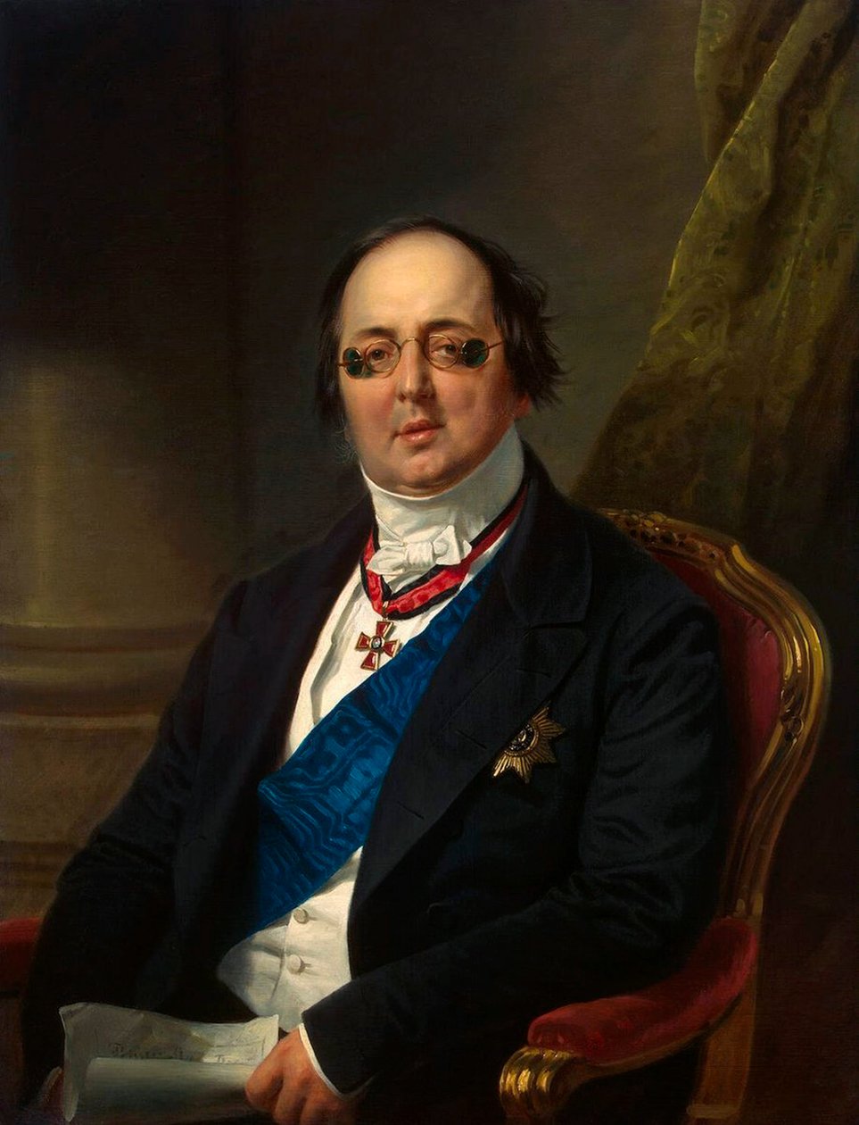 Alexander Kushelev-Bezborodko伯爵的肖像》，1851-1852。   作者 弗朗兹·克鲁格（Franz Kruguer）