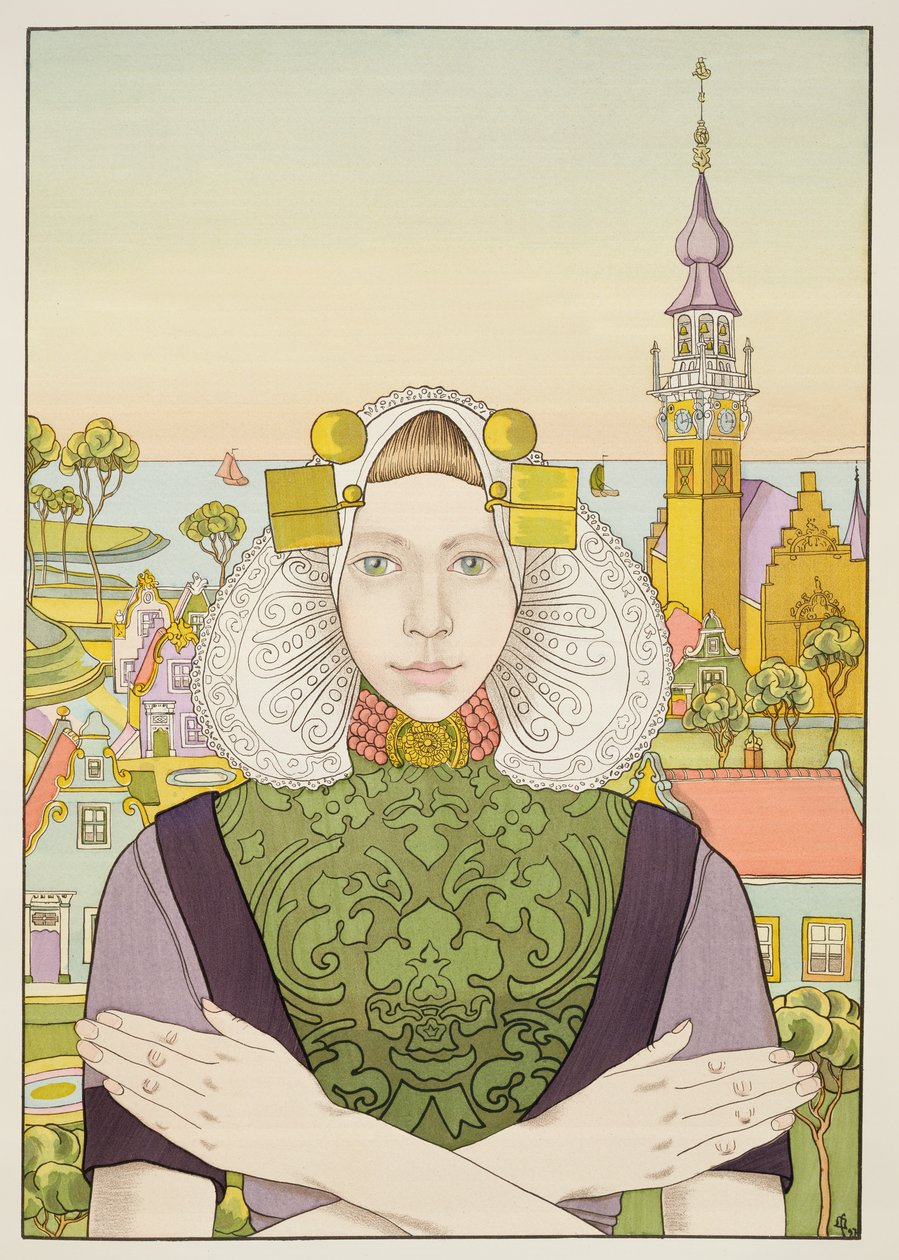 荷兰女孩，1897年，来自LEstampe Moderne，于1897-99年出版巴黎 作者 弗朗兹·梅尔彻斯