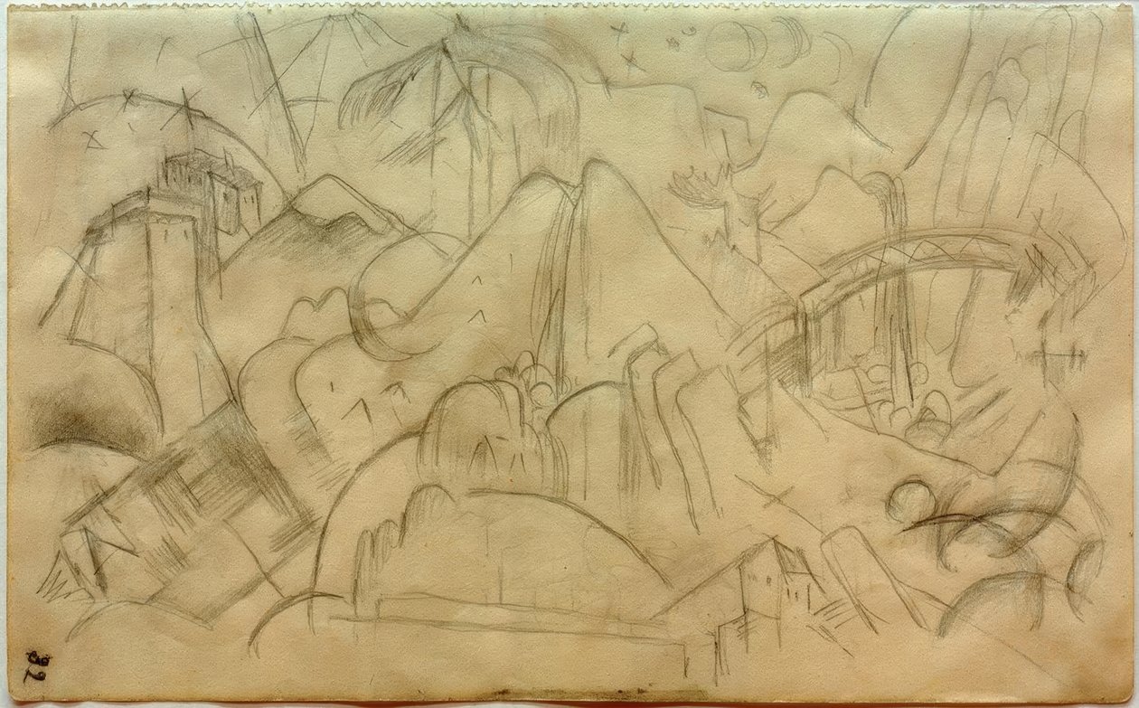 山风景与桥梁（蒂罗尔） 作者 弗朗兹·马克（Franz Marc）