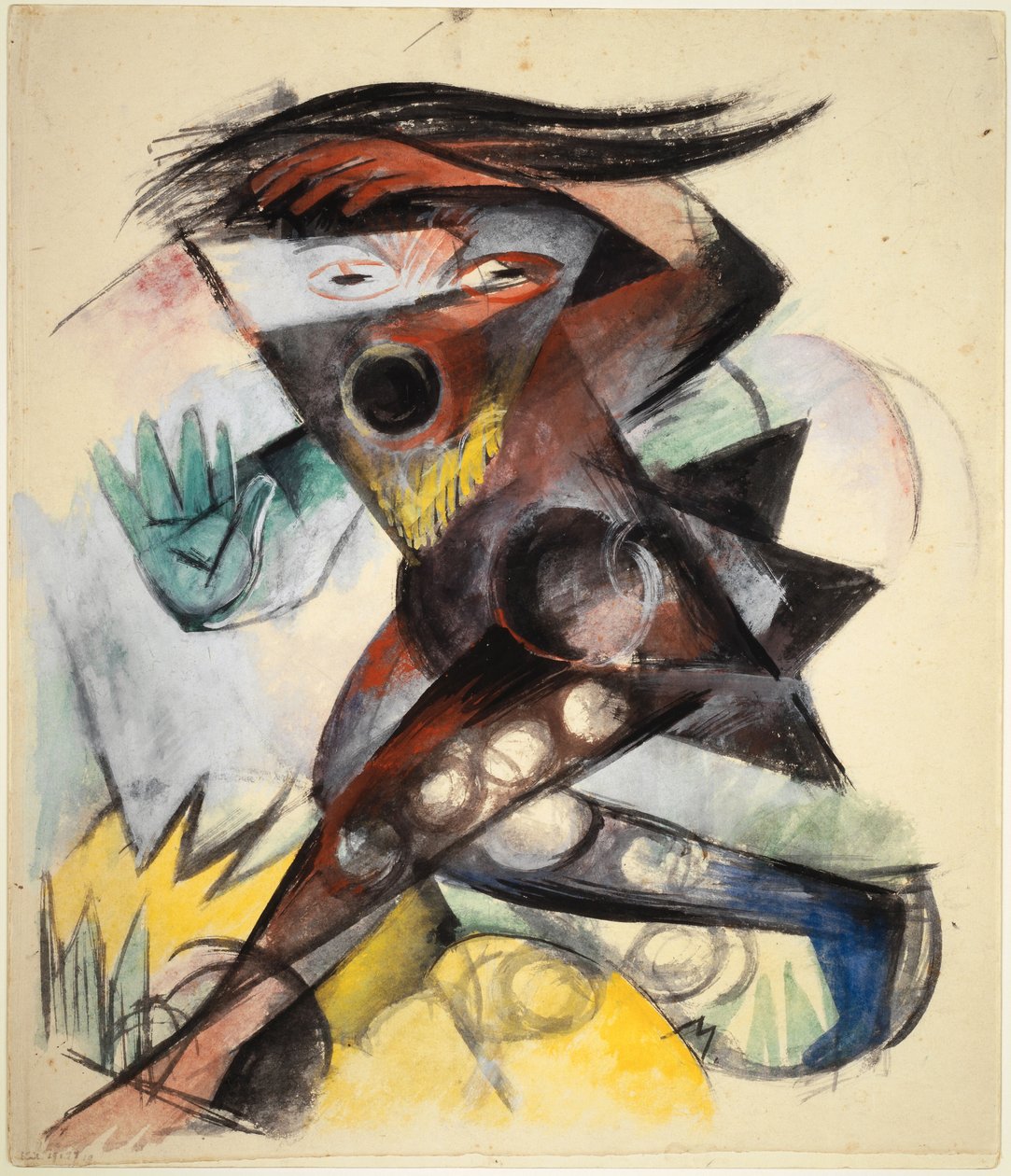 卡利班。图为威廉-莎士比亚的《暴风雨》，1914年。 作者 弗朗兹·马克（Franz Marc）