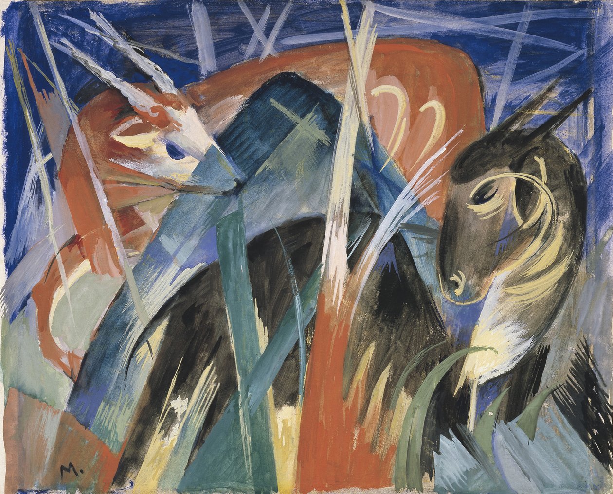 寓言动物I与动物I的构图，1913年 作者 弗朗兹·马克（Franz Marc）