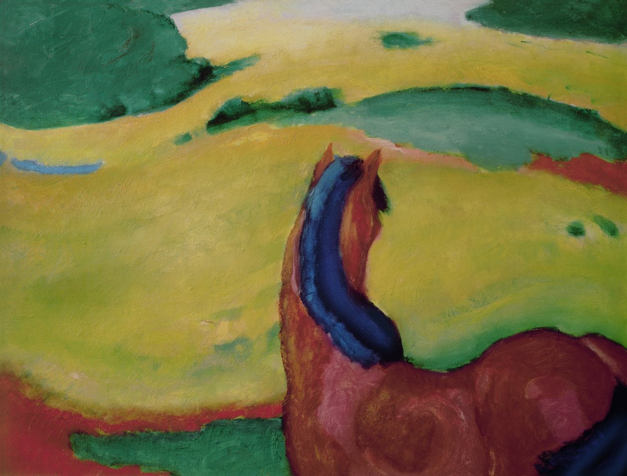马在风景中，1910年 作者 弗朗兹·马克（Franz Marc）