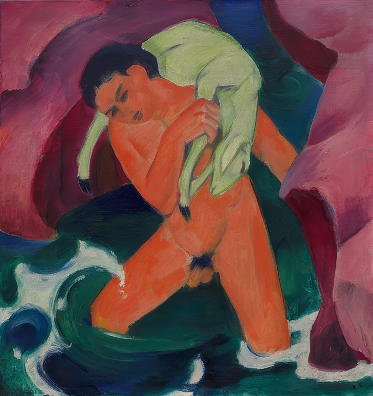 羔羊的男孩。好牧羊人。 1911年 作者 弗朗兹·马克（Franz Marc）
