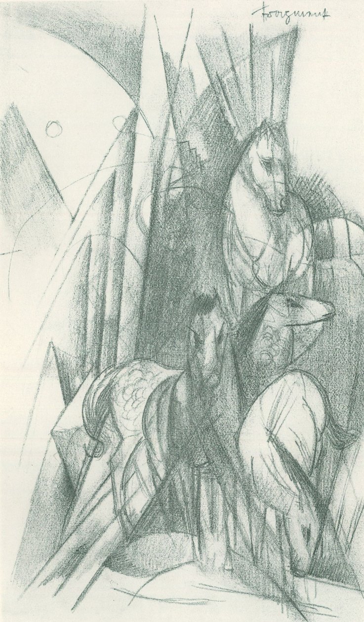 马与抽象图形的组合 作者 弗朗兹·马克（Franz Marc）