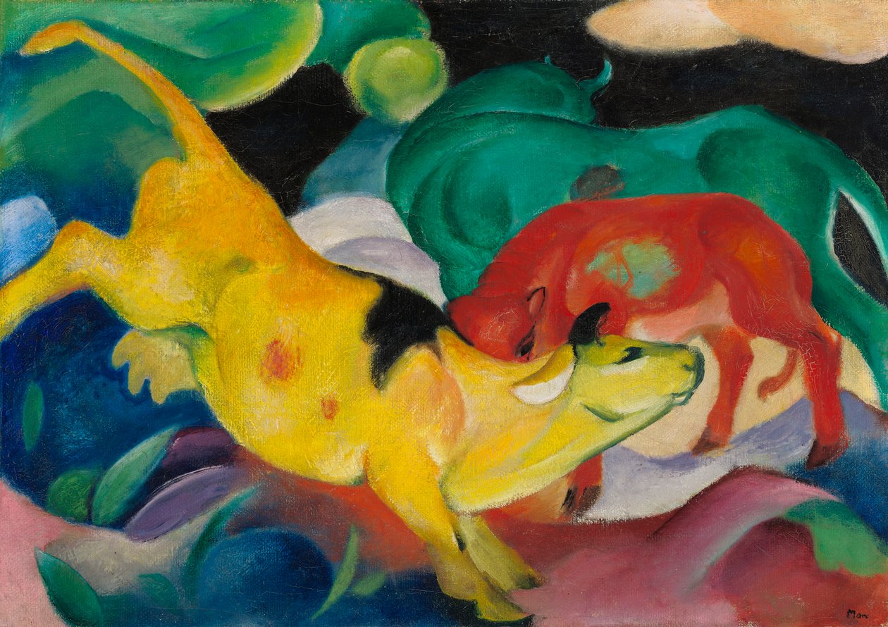 奶牛、红色、绿色、黄色 作者 弗朗兹·马克（Franz Marc）