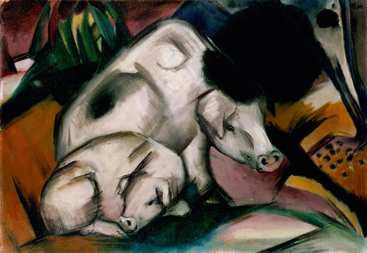 猪，约1912年（布面油画） 作者 弗朗兹·马克（Franz Marc）