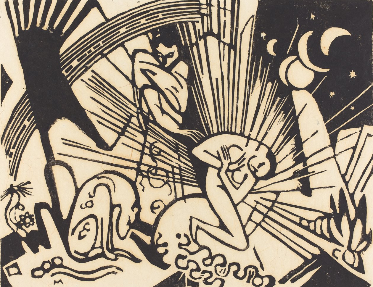 和解（Versoehnung），1912年（日本纸上的黑色木刻） 作者 弗朗兹·马克（Franz Marc）