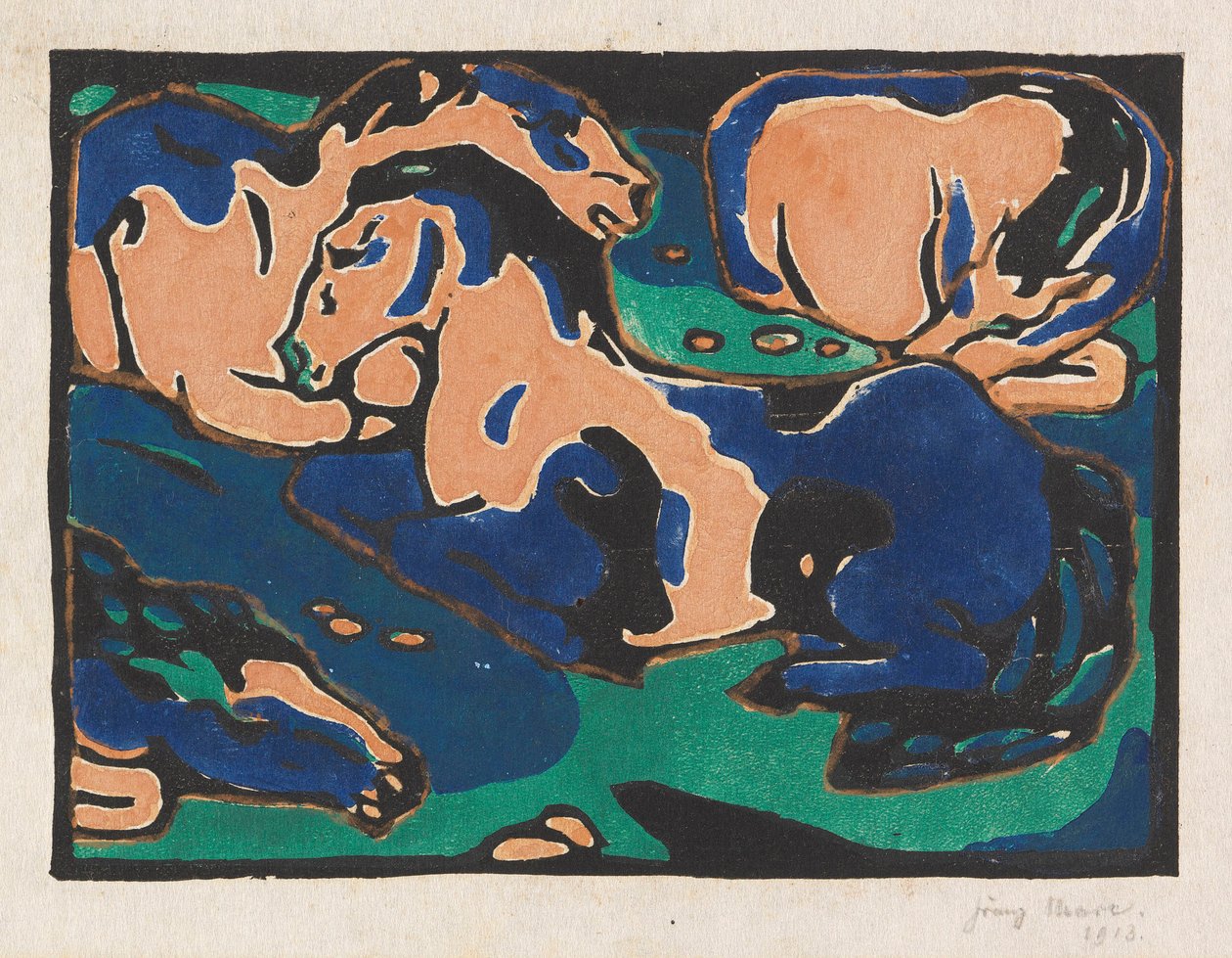 休息的马匹，1911-1912年。 作者 弗朗兹·马克（Franz Marc）