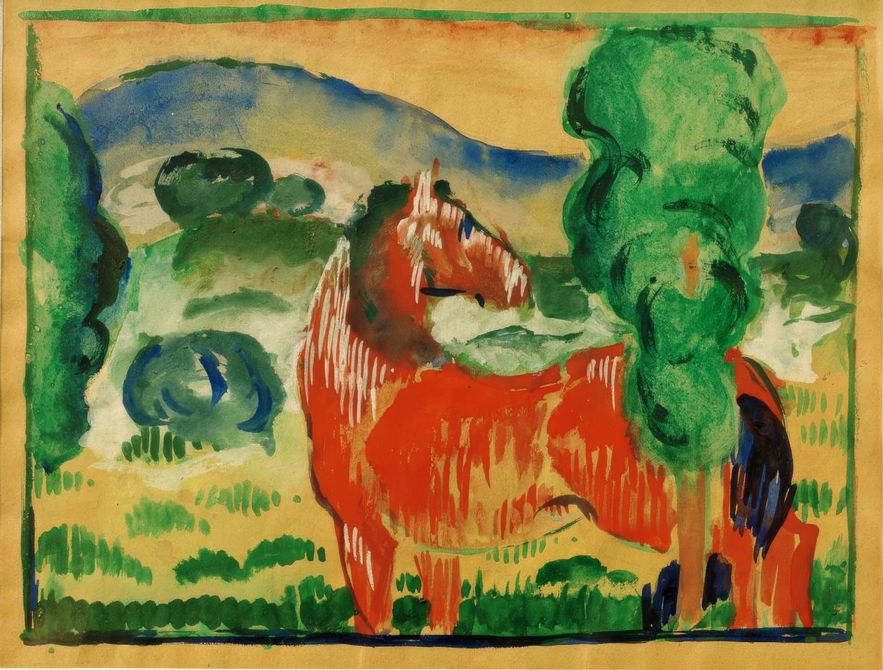 红马在彩色的风景 作者 弗朗兹·马克（Franz Marc）