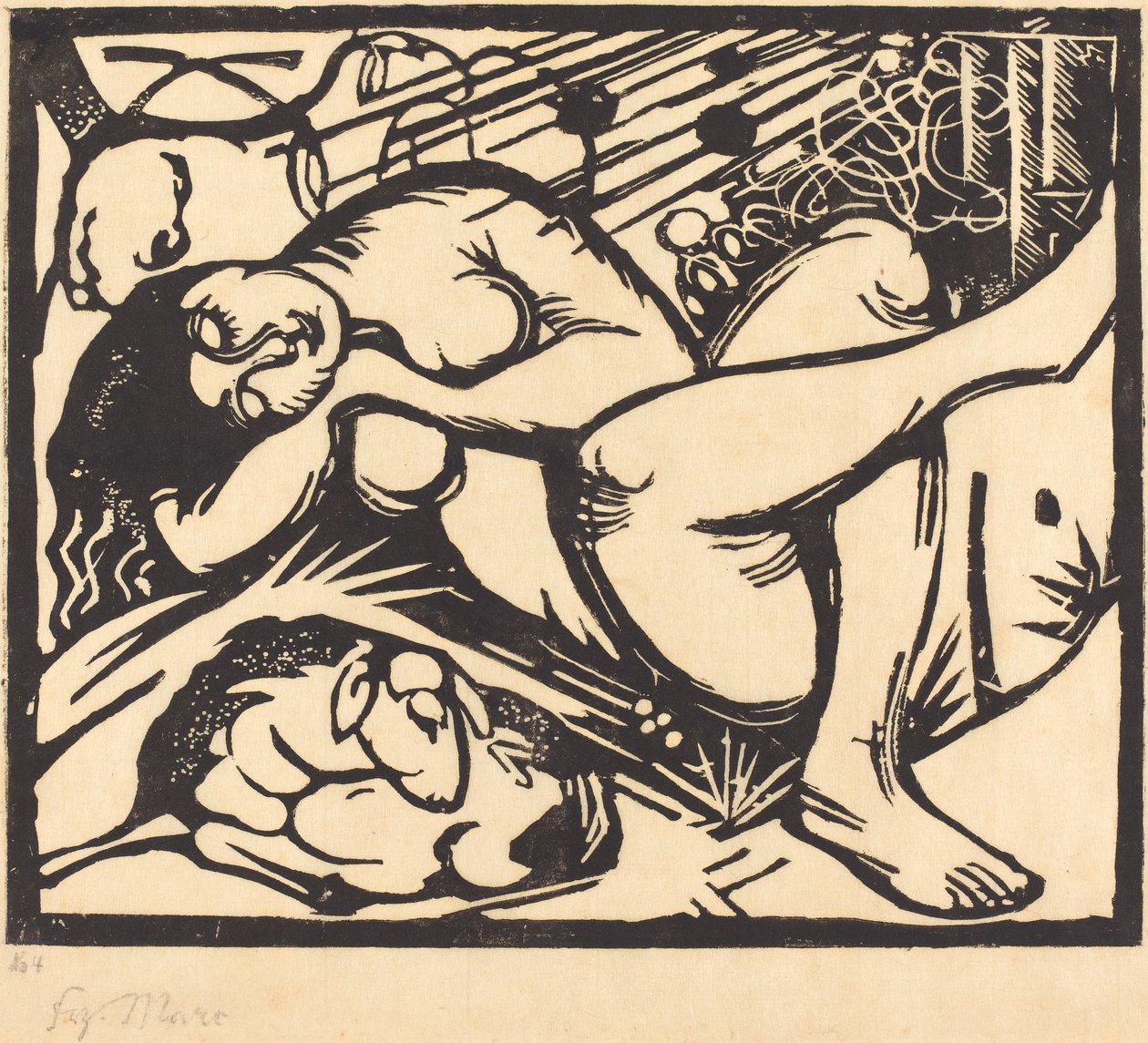 睡觉的牧羊女（睡觉的牧羊女），1912年 作者 弗朗兹·马克（Franz Marc）