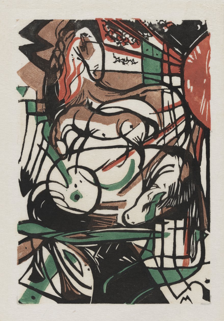 马的诞生，1913年（日本纸上的木刻） 作者 弗朗兹·马克（Franz Marc）