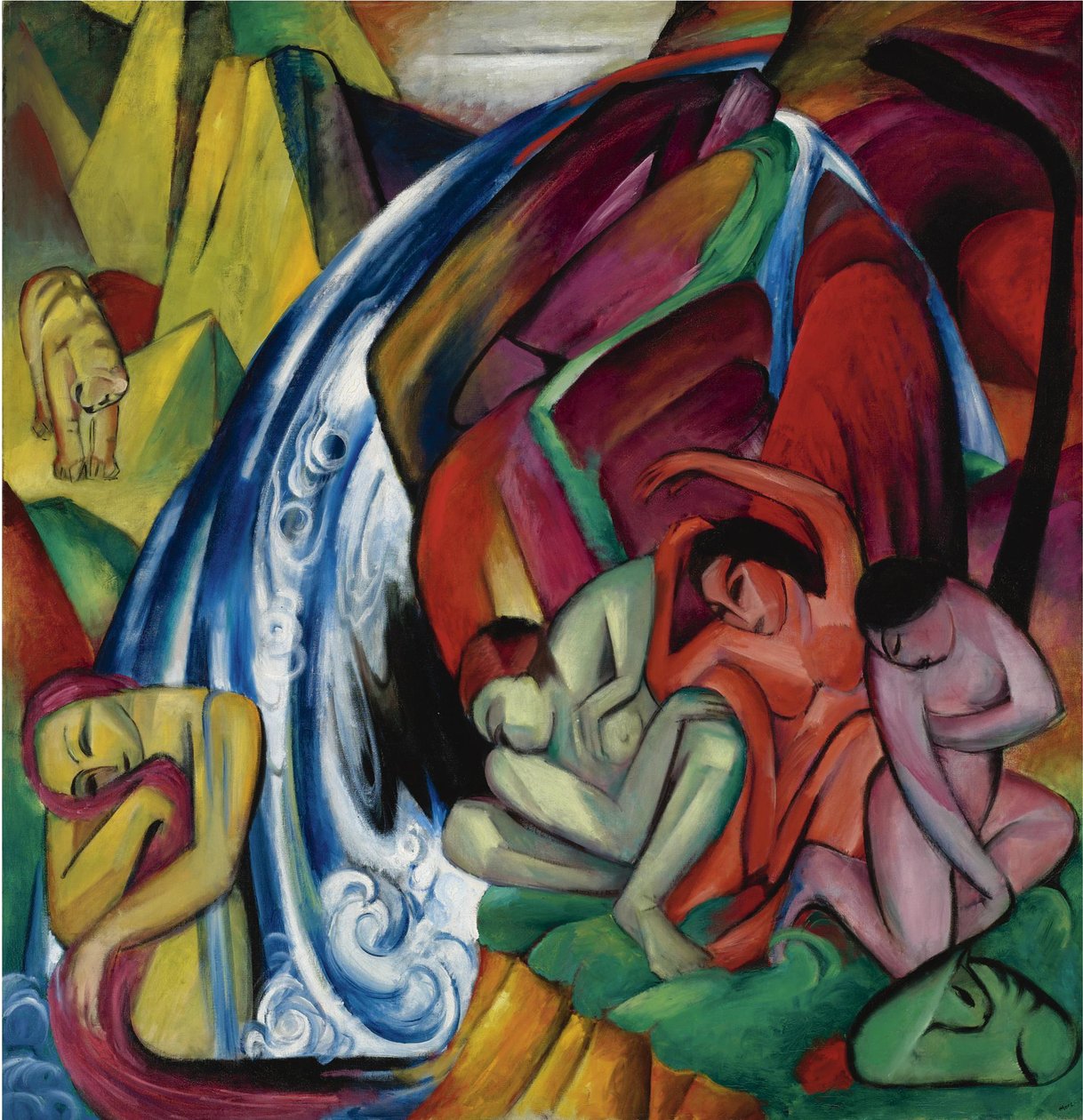 瀑布下的妇女，1912年 作者 弗朗兹·马克（Franz Marc）