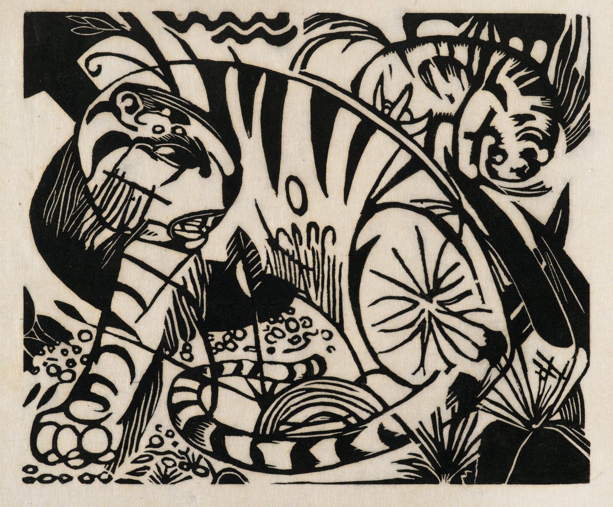 老虎，1912年（日本纸上的木刻） 作者 弗朗兹·马克（Franz Marc）