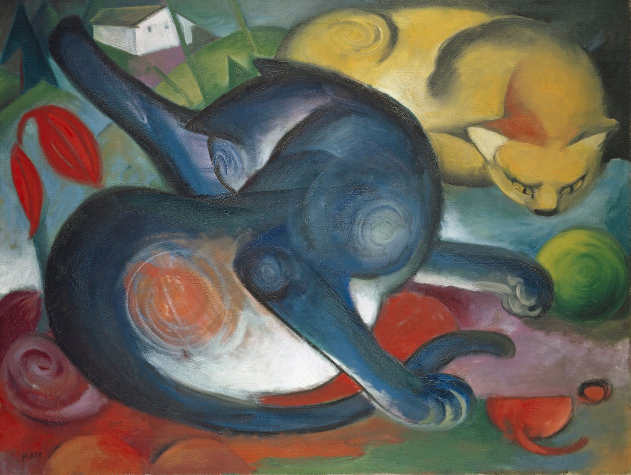 两只猫，蓝色和黄色，1912年。 作者 弗朗兹·马克（Franz Marc）