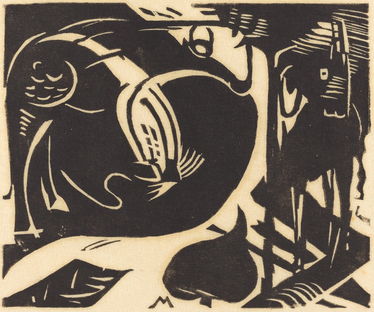 两个神话中的动物 两个神话中的动物，1914年。 作者 弗朗兹·马克（Franz Marc）