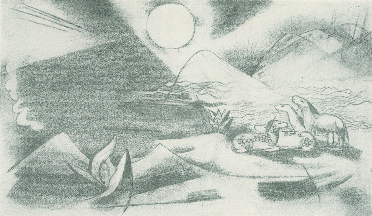 阳光、群山、马群的原始景观 作者 弗朗兹·马克（Franz Marc）