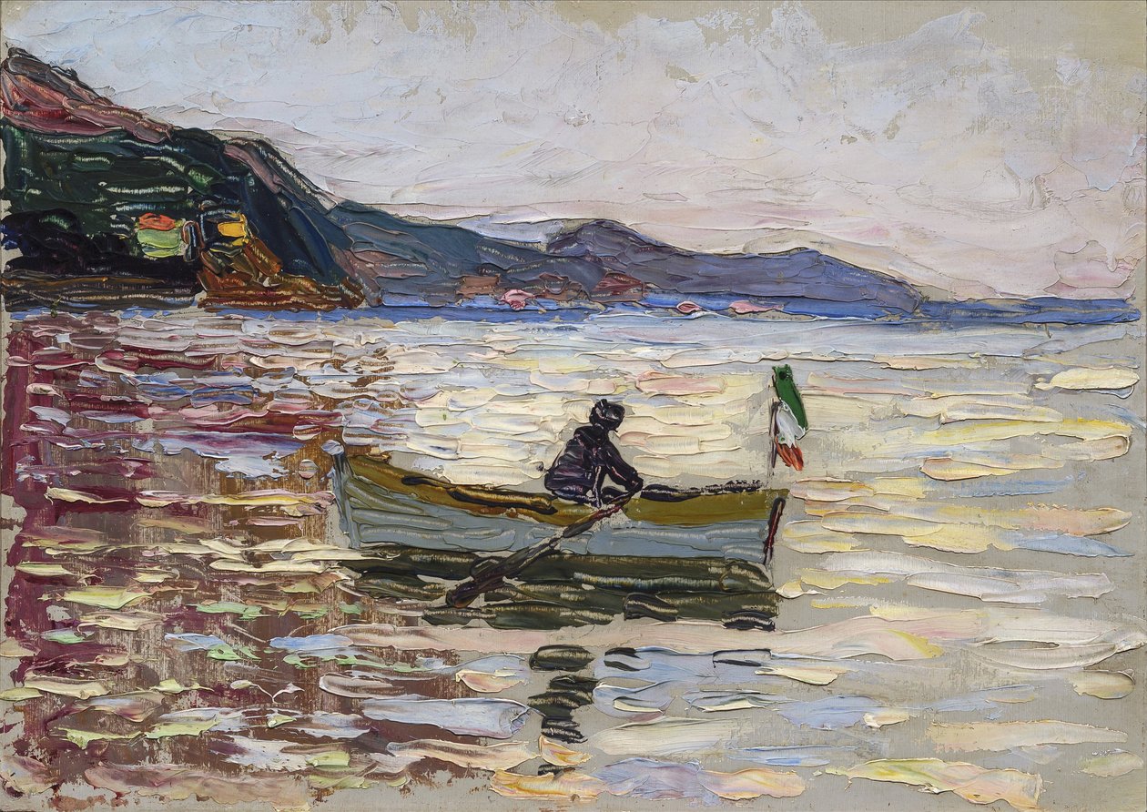 "拉帕洛的景色与海上的船》（Rapallo Boat On The Sea） 瓦西里-康定斯基（或称瓦西里-康定斯基或康定斯基）的绘画。 作者 弗朗兹·马克（Franz Marc）