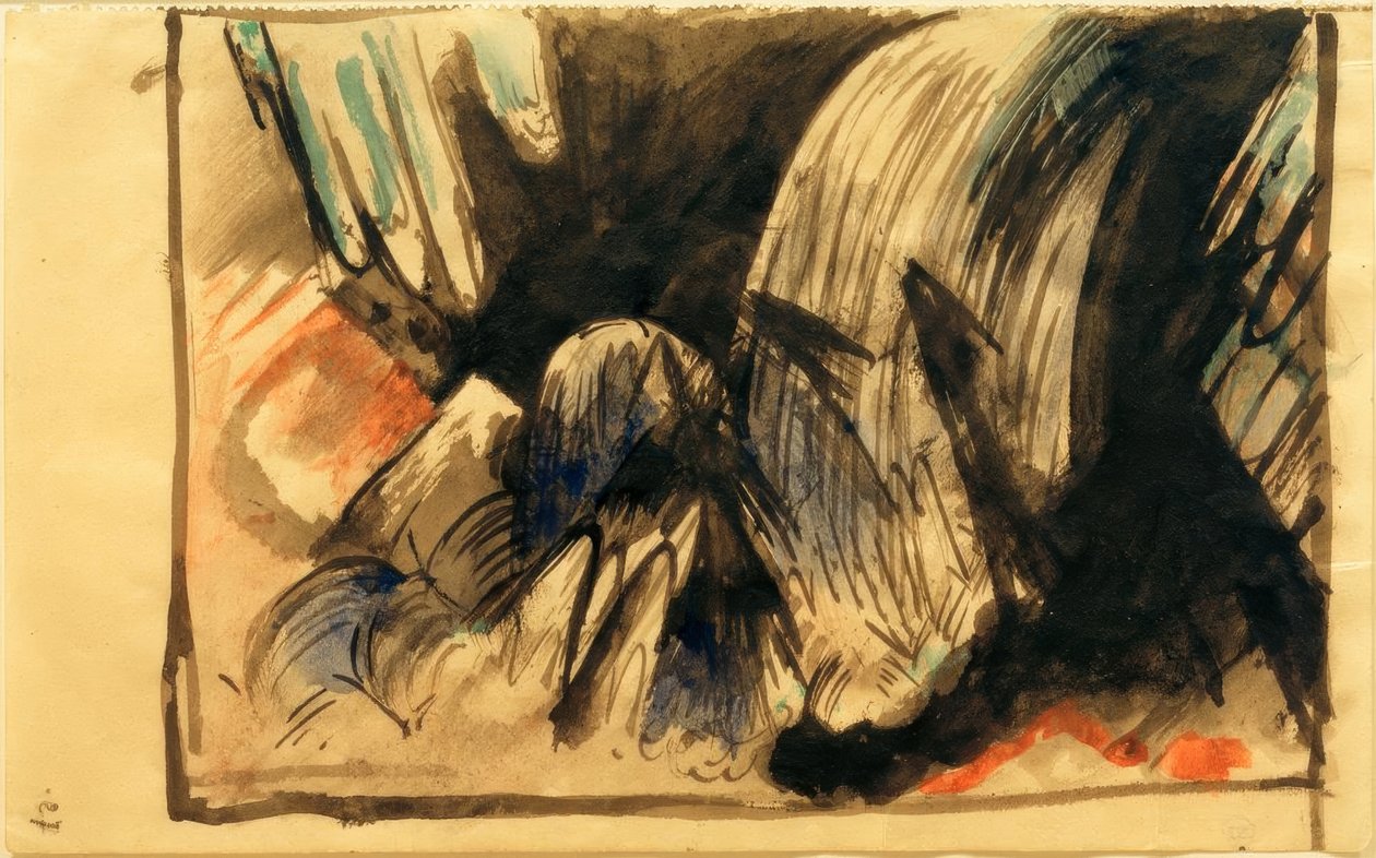 山中瀑布 作者 弗朗兹·马克（Franz Marc）