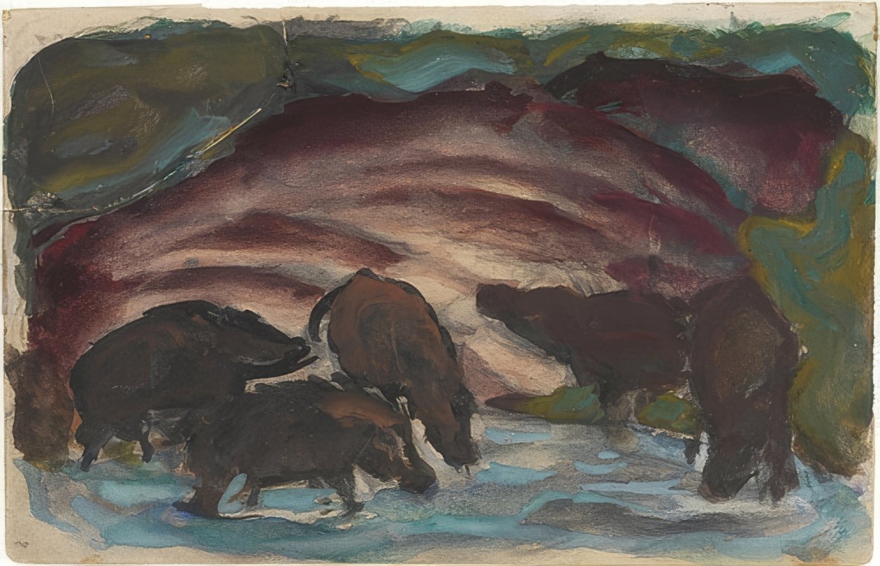 野猪在水边。 1910-11 作者 弗朗兹·马克（Franz Marc）