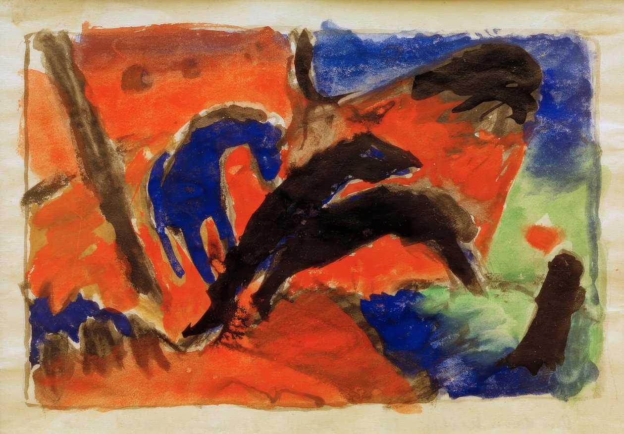 两匹马（跳马） 作者 弗朗兹·马克（Franz Marc）