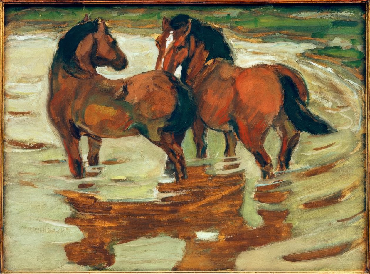 两匹马在洪水中 作者 弗朗兹·马克（Franz Marc）