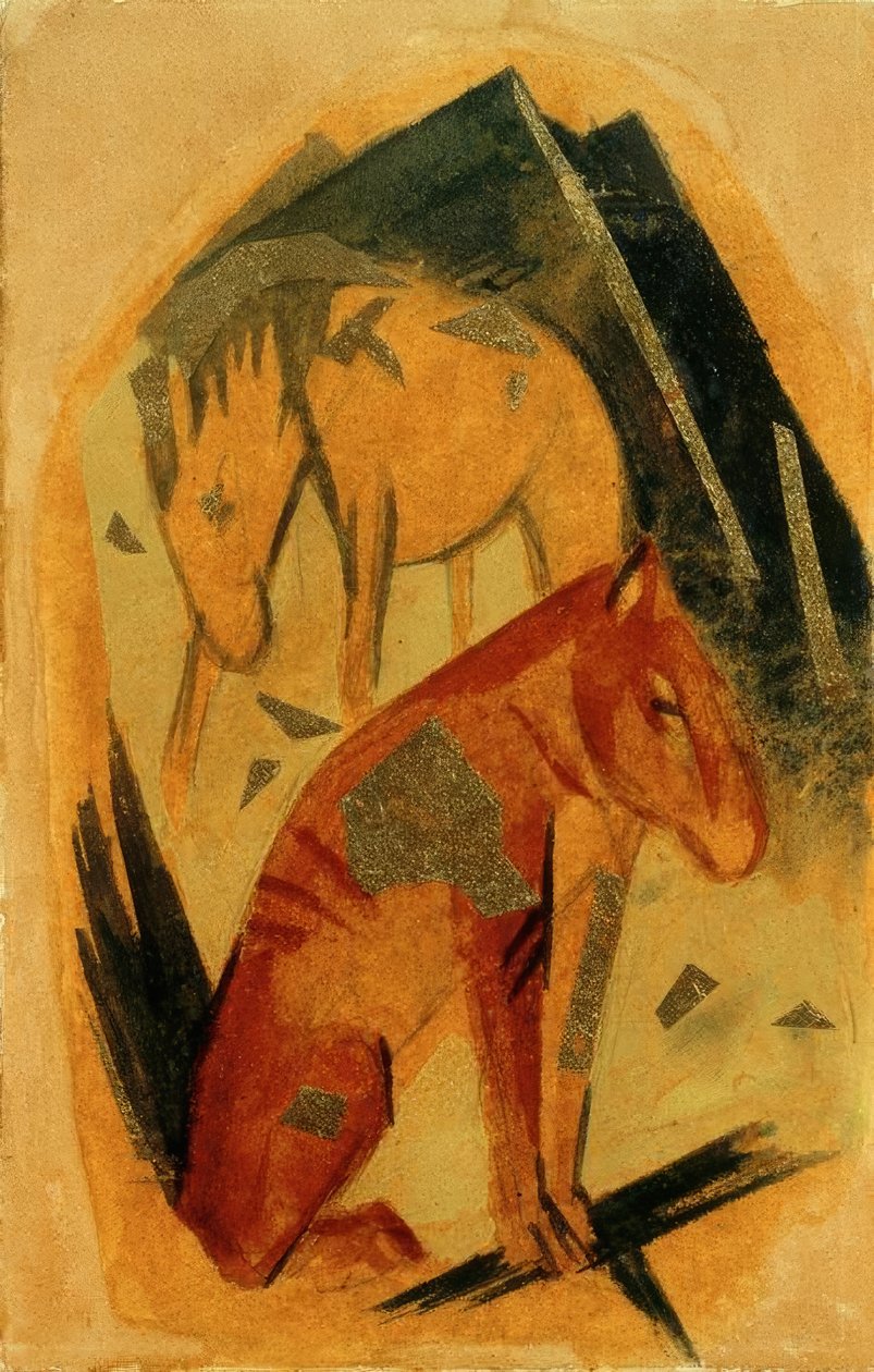 蓝山前的两匹马 作者 弗朗兹·马克（Franz Marc）