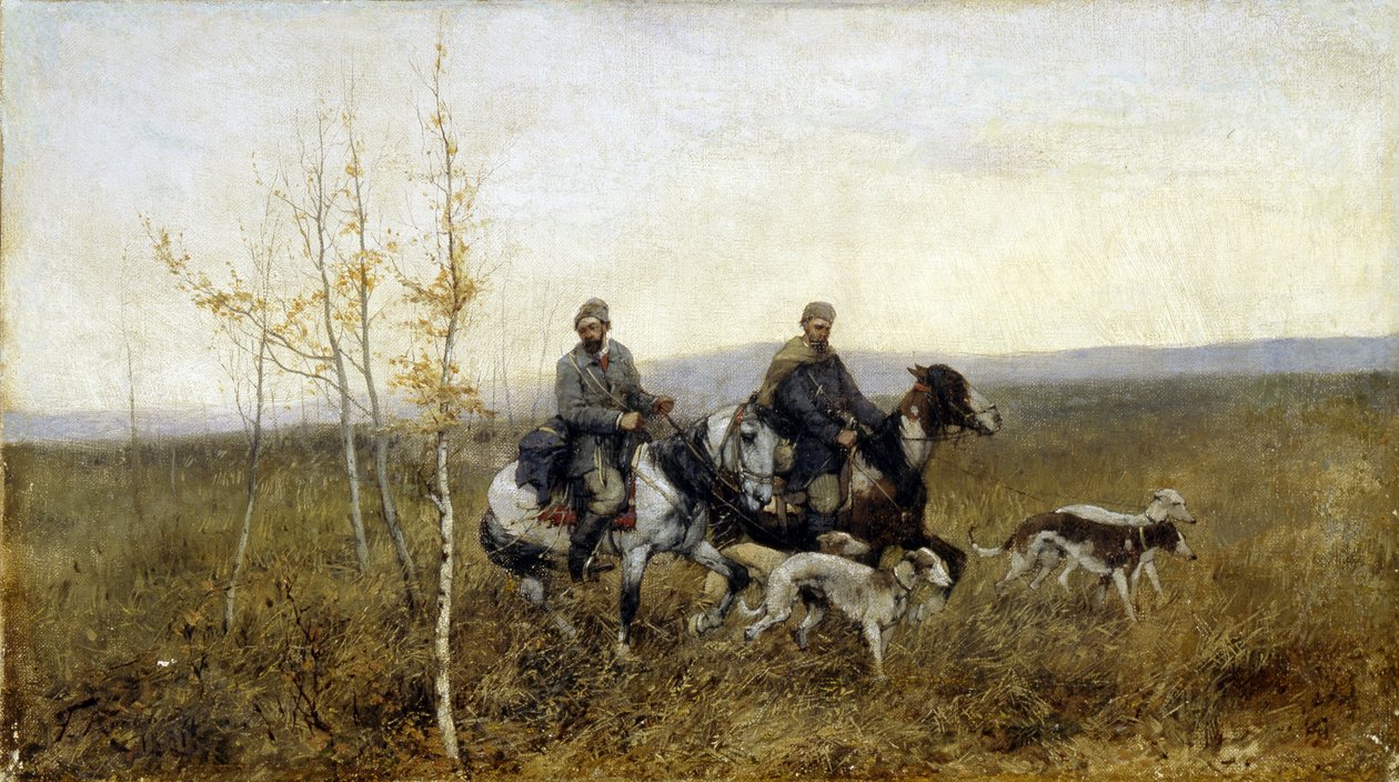 猎人Franz Roubaud（1856-1928 年）的画作，布面油画 作者 弗朗兹·鲁博（Franz Roubaud）