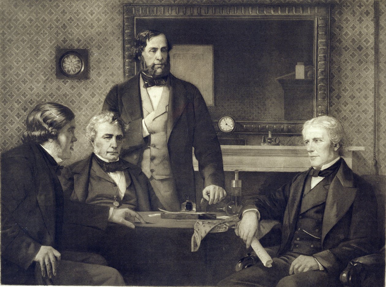 迈克尔法拉第（1791-1867）在爱德华阿米蒂奇（1817-96）（照片凹版印刷）的一幅画后，于1858年拒绝了皇家学会的主席职位 作者 弗朗兹·塞拉夫（Franz Seraph）麻棒
