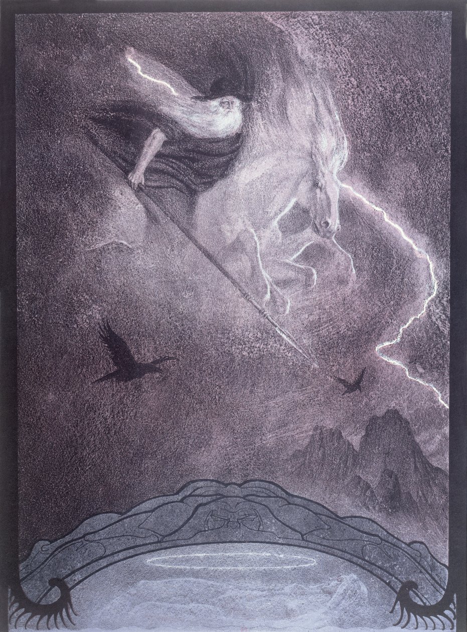 奥丁，理查德·瓦格纳（Richard Wagner，1813-83 年）为《尼伯龙根之戒》绘制的插图，c.1914（彩色平版印刷） 作者 弗兰茨·斯塔森